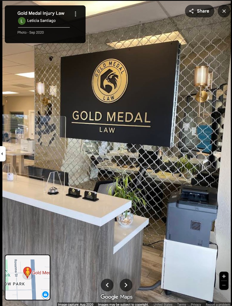 Gold Medal Injury reception — calm, professional intake space